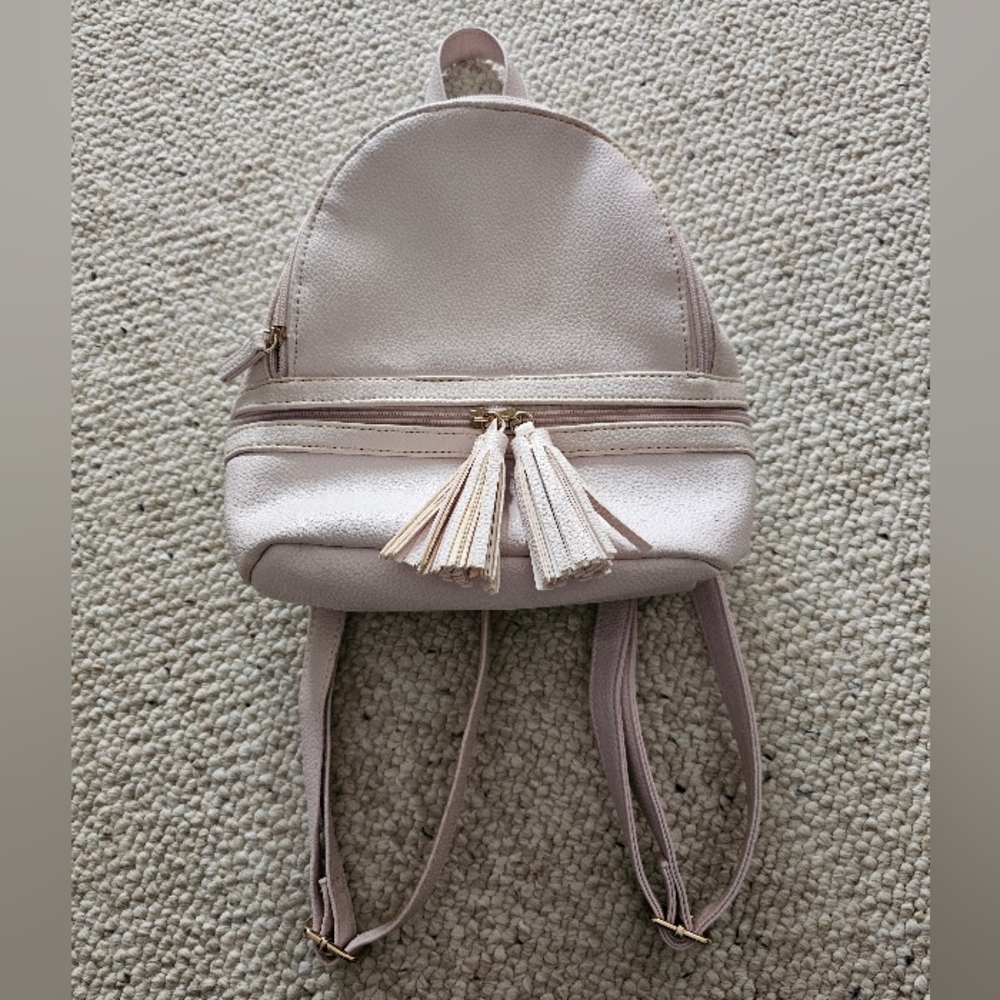 Light Blush Pink Mini Backpack Purse With Tassels